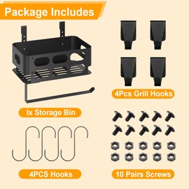 HWQBany Storage Bin for Traeger Grills, Pellet Storage Bin with 8 Hooks, Accessories for Traeger Ironwood 885, Pro Series 34,Pro Series 22, Pro D2 575, Pro 780, Ironwood 650, Z-Grills, Pit Boss, Black