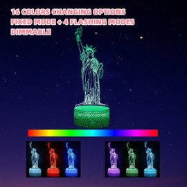 Kenmaca Night Light Statue of Liberty, New York Landmark 3D Illusion Lamp 2 Patterns 16 Colors Change Dimmable Room Decor, Touch & Remote Control, Christmas Birthday Gift Dad Mom Kid Boy Girl Teen