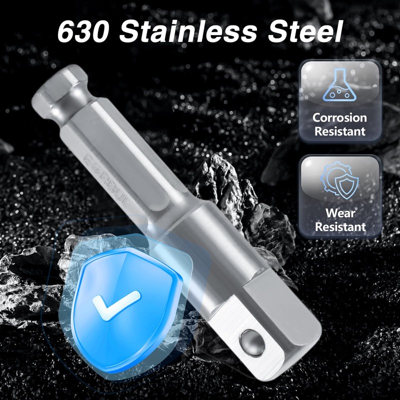 EVRBUL Upgraded Stainless Steel 1/2" Square Ext 7/16" Hex Impact