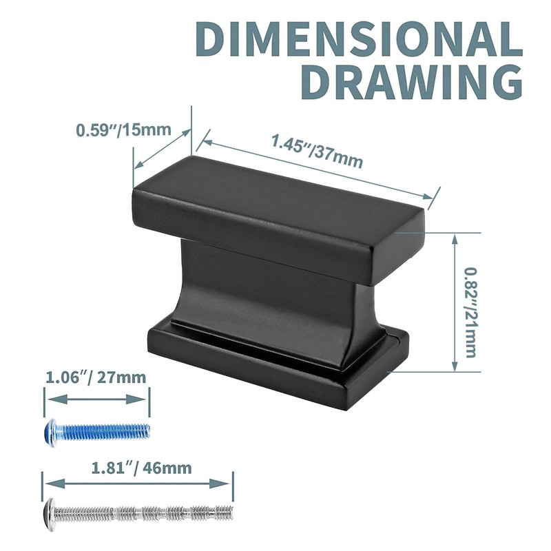 Cionyce 5 Pack Matte Black Rectangle Cabinet Knobs, Classic Dresser