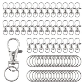 SYEYCW Pack of 70 Carabiner Keyrings, 35 Small Key Rings + 35 Carabiner Hooks with Swivel, Removable Metal Rings, Key Ring Twist Clasps, for Key Chains, DIY, Crafts