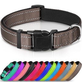 Joytale Reflective Dog Collar,Soft Neoprene Padded Nylon Pet Collar Adjustable for Small Dogs,Brown,Small