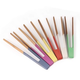 BambooMN 10" Reusable Bamboo "A" Toast Tongs - Colored Assortment - 6 Pieces