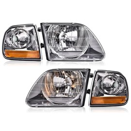 G-PLUS Headlights Assembly, Compatible with 1997-2002 Ford Expedition Headlamp, Driver and Passenger Side, FO2502182 FO2503182 FO2520170 FO2521170, Clear lens Chrome Housing Amber Reflector