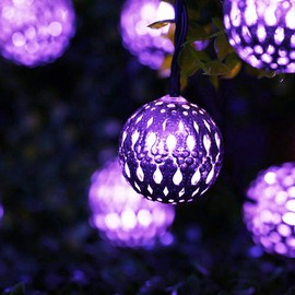 KINGCOO Silver Moroccan Orb String Light, Waterproof 20LED Goble Lantern Solar Dazzling Moroccan Fairy Light with 8 Mode Ambiance Lighting for Outdoor Garden Yard Party Christmas Decorations (Purple)