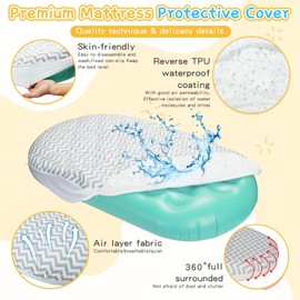 Abdtech Inflatable Toddler Travel Bed - Baby Air Mattress with Waterproof Sheet Protector Portable Toddler Bed with 3 Sides Safe Bumper Oval Shape Toddler Blow Up Mattress (63 Inches)