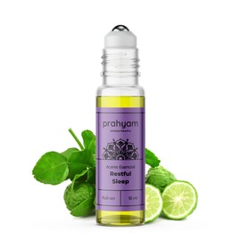 Aceite Esencial de Aromaterapia Restful Sleep para Dormir, Masaje, Spa y Meditación - Lavanda y Menta - Aroma Natural y Relajante - Esencias Flor Essence - Roll On Oil 10 ml - PRAHYAM AYURTHECARY