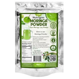 Nutrigins Moringa Powder - 1 lb - Organic Moringa Oleifera - 100% Raw and Pure Moringa Leaf Powder - Great for Drinks, Tea, Smoothies & Recipes - Food-Grade, Vegan, Resealable Stand-Up Bag