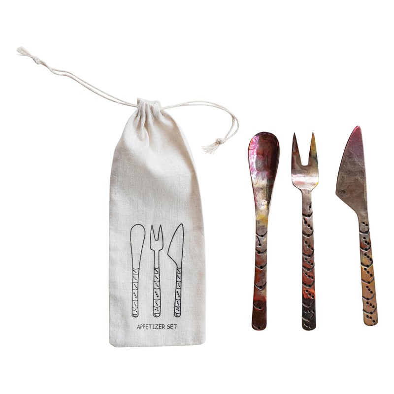 Creative Co-Op 3-Piece Hand-Forged Copper Appetizer Set, Burnt Finish