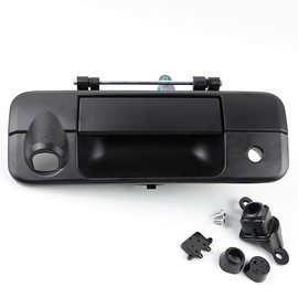 81214 Tailgate Handle Latch w/Camera Hole and Keyhole - Compatible with 2007-2013 Toyota Tundra - Exterior Tail Gate Handle Assembly Latch, Textured Black - OEM 69090-0C050, TO1915119,690900C051
