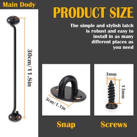 2Pcs 12 Inch Hook and Eye Latch Black Heavy Duty Solid Stainless Steel Gate Latch, Safety Sliding Barn Door Latch Lock for Window Barns Doors Garage Shed Doors, Wooden Fences or Metal Gates