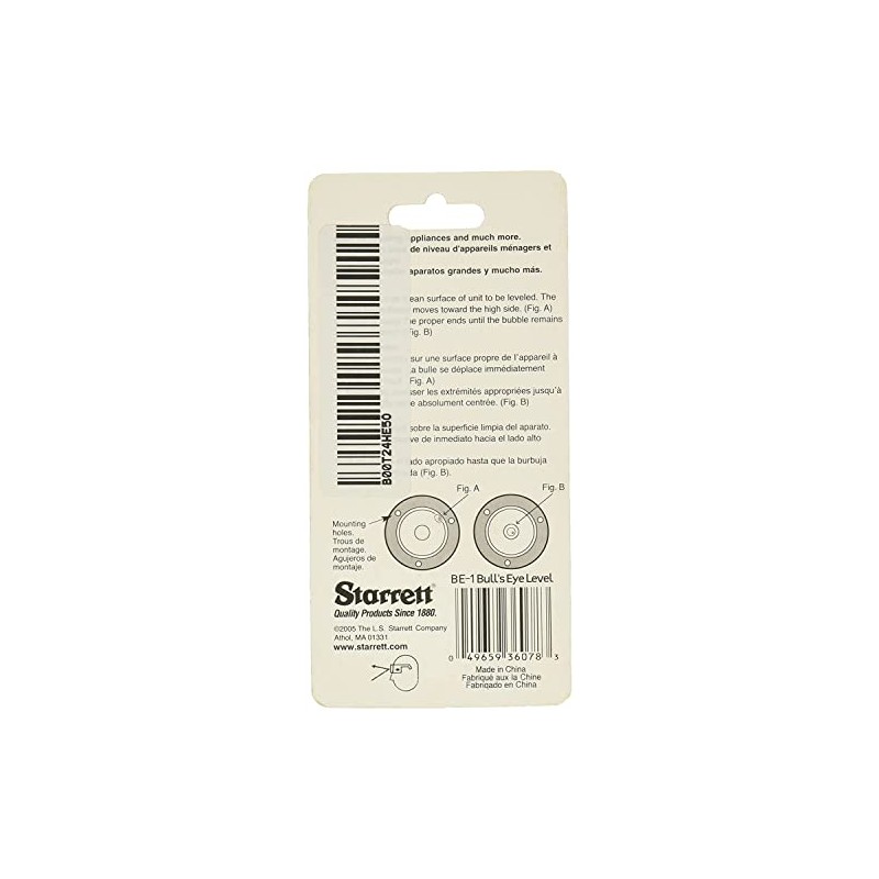 Starrett BE-1 Acrylic Circular Bullseye Level with Flange, 1.180" Diameter,
