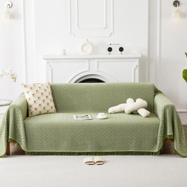 Outigu Twill Design Sofa Cover with Tassel Trim for 3-Cushion Couches, Stylish Living Room Couch Throw Slipcover, Pet and Kid-Friendly Couch Protector