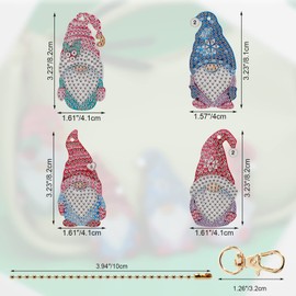 MWOOT 4Pcs Gnome 5D Diamond Pasted Painting Keychain Kit,DIY Double Sided Full Drill Diamond Rhinestone Painting Key Chains Pendant for Women Purse Backpack Handbag Decor