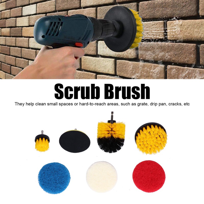 7PCS Drill Brush Scrub Pads Scouring Pad Cleaning Kit for