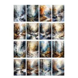 Decoupage Paper Pack (35 Sheets 6"x8") Beautiful Calm Wintery Landscapes of Birch Trees by Rivers FLONZ Vintage Illustration Pictures Cards for Decoupage, Craft and Scrapbooking