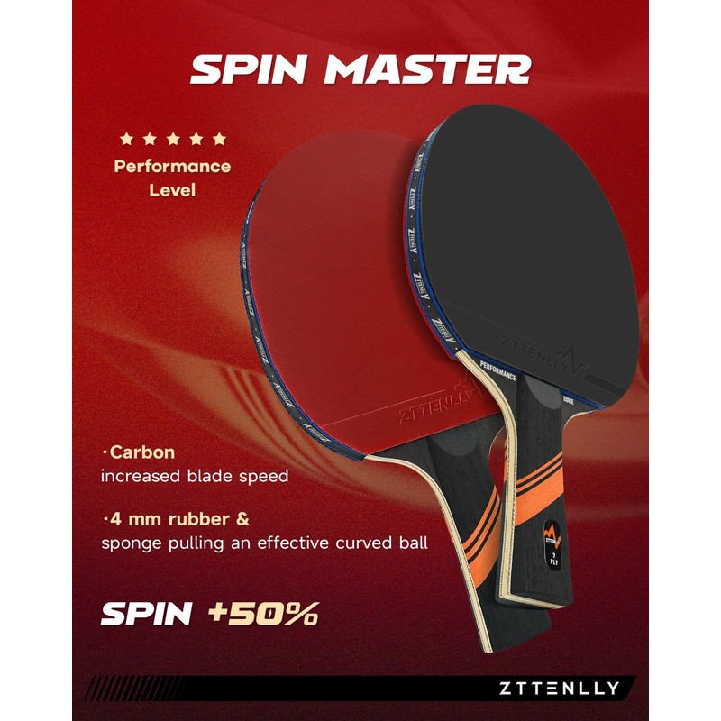 ZTTENLLY Ping Pong Paddle with Carbon Technology | Performance-Series,7-ply Finest