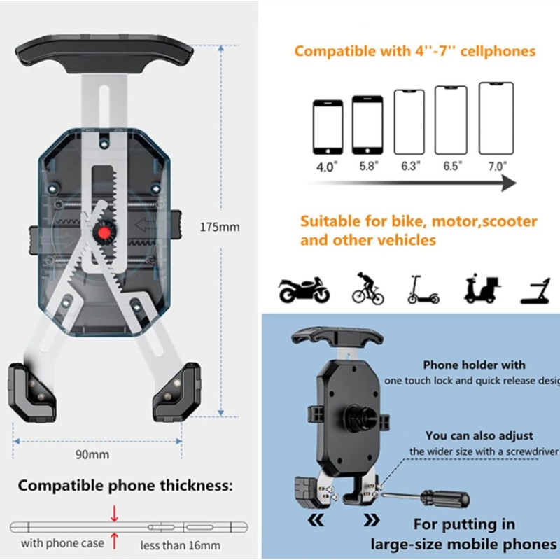 Kewig - Soporte para teléfono de motocicleta, soporte para teléfono