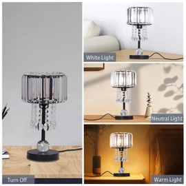 FRIXCHUR Crystal Table Lamp Beside Lamps Black Desk Lamp Small Nightstand Lamp for Bedroom Living Room Dining Room Office Dorm,7.67 Inch