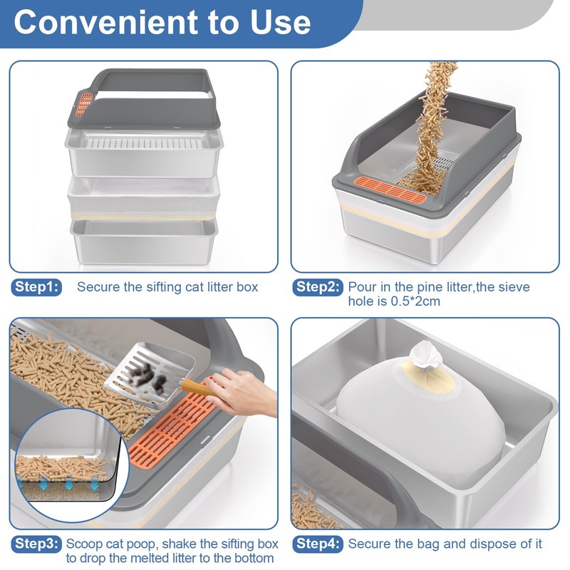 Stainless Steel Sifting Litter Box with Lid, XXL Extra Large