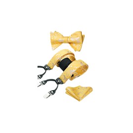 HISDERN - Juego de pajarita y tirantes para hombre, diseño floral de cachemira, 6 clips ajustables fuertes para bodas, fiestas, Amarillo - Paisley, Talla única