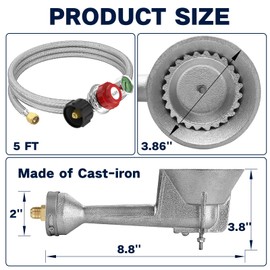 NQN High Pressure Cast-Iron Round Burner Head 0-30PSI Adjustable Pressure Propane Regulator with Hose, Propane Burner Head with 5FT Stainless Braided Hose for Turkey Fryer Burners&Cooking Outdoor
