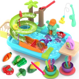 4-in-1 Play Kitchen Sink Toy Set with Running Water, Cutting Food Toys, Montessori Educational Pretend Play for Girls & Boys Ages 3+