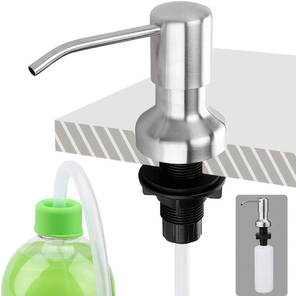 Sink Soap Dispenser for Kitchen Sink Extension Tube Kit, Stainless Steel, 39 Inches Tube Connects Directly to Soap Bottle, No More Refills, Dish Soap and Hand Soap Lotion, Countertop (Brushed Nickel)