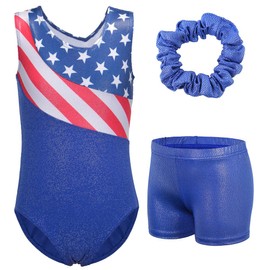 BAOHULU Gymnastics Leotards for Toddler Girls Patriotic Sparkle Red White Blue Athletic Dancewear KHB149_US_8A