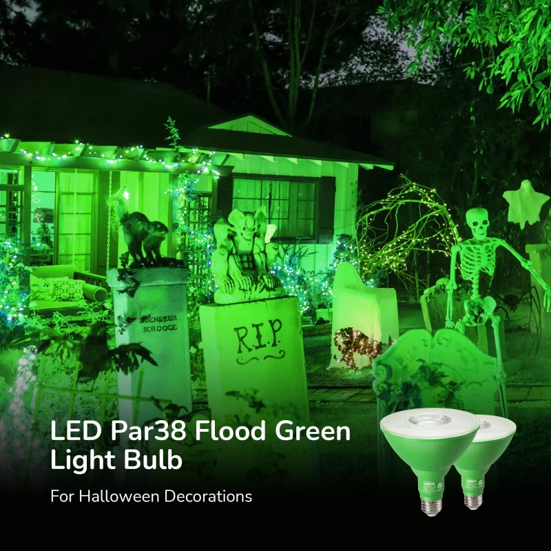 EDISHINE PAR38 Dimmable Green Flood Light Bulbs ChristmasDecor