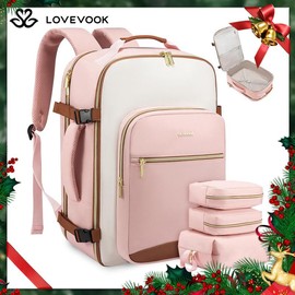 LOVEVOOK Christmas TSA-Friendly Carry-On Travel Backpack with 3 Packing Cubes and Laptop Compartment-Personal Item, Airline Approved Travel Bag for Hiking, Overnight and Weekend Trips,Gift for Christmas - Color: Dark purple-purple-black, SIZE: 40L