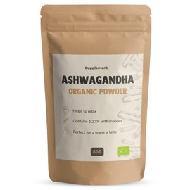 Cupplement - 4 Bags of Ashwagandha Powder 60 g - Organic - Free Scoops & Frother - Highest Quality - 2 Measuring Spoons per Day - No Powder, Gummies or KSM66
