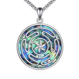 Hecate Wheel Necklace Sterling Silver Abalone Shell Wheel of Hekate Necklace Pagan Wiccan Jewelry Gift for Women