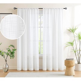 Treatmentex Semi-Sheer White Curtains for Living Room Bedroom Rich Linen Textured Privacy Window Curtain Draperies for Home Office 54”w x63”L 2 Panels Rod Pocket