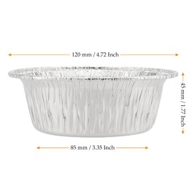 MUKCHAP 100 Pack Foil Pie Dish, 12x8.8x4.5cm Round Aluminum Foil Pie Tray Cases, Tin Foil Bowl Pan for Kitchen Baking, BBQ, Camping