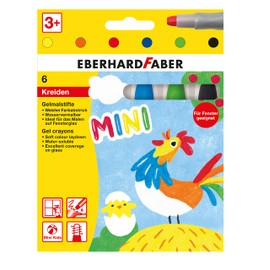 Eberhard Faber 529006 Gel Crayons Basic in 6 Bright Colours, with Sliding Sleeve, Soft Paint Setting, in Cardboard Case, Suitable for Painting on Windows