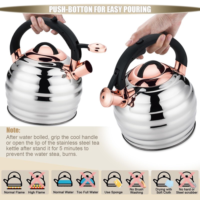 Tea Kettle for Stove Top Whistling Teapot, 3.2Q Tea Pot