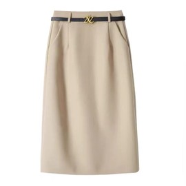 PH.YZBBDPG Skirt, Tight Skirt, Knee Length, Long Suit, Corduroy Office Suit, Spring, Summer, Autumn, Belt, Business, Women's, Uniform, Knit, beige