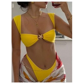 SOLY HUX Women's Bikini Set High Cut Bathing Suits 2 Piece Summer Cheeky Swimsuits Pure Yellow Small
