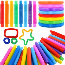 24Pcs Colorful Sensory Stretch Decompression Pop Tubes, Special Needs Developmental Toys, Popular Tube Sensory Stimulation Toys, Mini Fidget Tube Toy for Children Adults to Reduce Anxiety