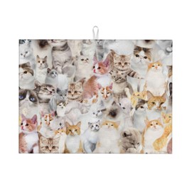 Cute Cat Dish Drying Mat for Kitchen Counter Cute Kitchen Mat Microfiber Kitchen Countertop Absorbent Reversible Drainer Rack Pad Dish Drying Mat 18 x 24 Inch