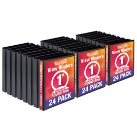 Samsill Economy 3 Ring View Binder, 1 Inch Round Ring – Holds 225 Sheets, PVC-Free / Non-Stick Customizable Cover, Black, 24 Pack
