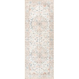 Luria Rugs Machine Washable 7'6" x 9'6" Non-Slip Large Area Rug for Living Room, Bedroom, Dining Room - Vintage Oriental, Aria Collection - Cream/Blush