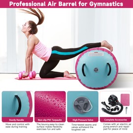 Air Barrel - Air Roller Gymnastics Barrel for Back Handspring Trainer, Air Tumble Mat with Pump for Gym Training/Yoga Balance Exercise/Cheerleading/Home and Outdoor Use
