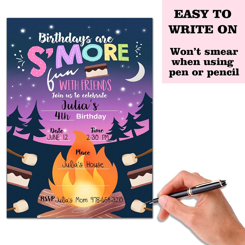 Birthday Party Invitation Cards, Camping S'mores Bonfire Birthday Party Celebration,
