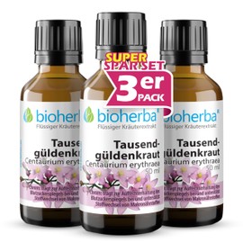 BIOHERBA 3 Stk. Tausendgüldenkraut Tropfen, Centaurium Erythraea Tinktur 50 ml – Flüssig Extrakt – Unterstützt Verdauung & Stoffwechsel, vegan, mit Chrom für normalen Blutzucker, PZN 17187830