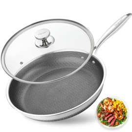 Dingerkit Non Stick Frying Pans, Stainless Steel Nonstick Frying Pan with Honeycomb for Kitchen Cooking - 11” Skillet with Lid for Cookware - Works with Induction Cooktop Ceramic and Gas.