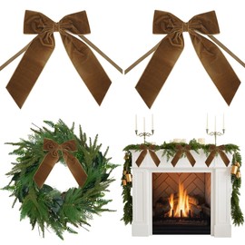 AIMUDI Brown Velvet Bows 7" Premade Velvet Bows Christmas Bows for Gift Wrapping, Holiday Crafts, Wreaths, Garlands, Staircase, Christmas Trees, Home Outdoor Decor Fall Christmas Decorations, 2 PCs