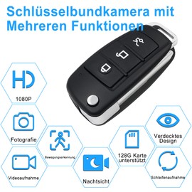 UYIKOO Mini Kamera, Kleine Kamera Autoschlüssel, 1080P HD Tragbare Videokamera Mikro Sicherheitskamera Nachtsichtkamera mit Bewegungsmelder