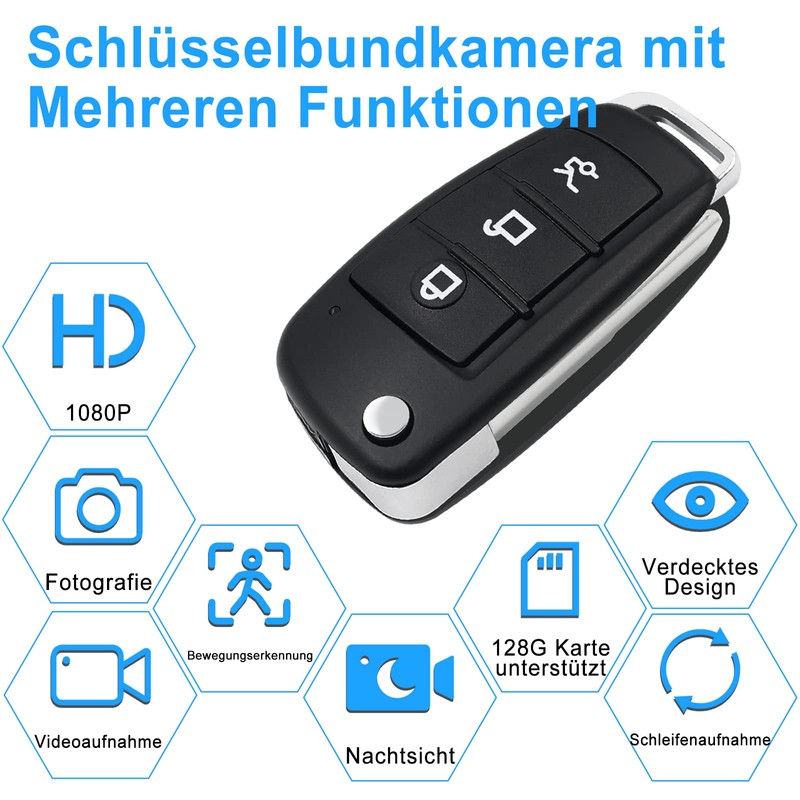 UYIKOO Mini Kamera, Kleine Kamera Autoschlüssel, 1080P HD Tragbare Videokamera